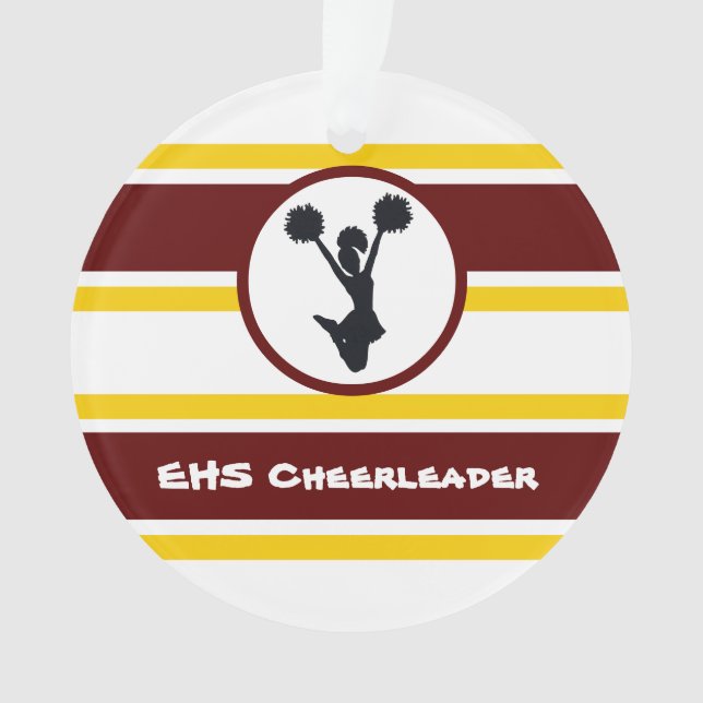 Personalised Maroon and Gold Cheerleader Ornament (Front)