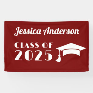 Personalised Maroon and White Graduation  Banner