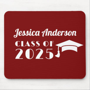 Personalised Maroon and White Graduation Mouse Mat