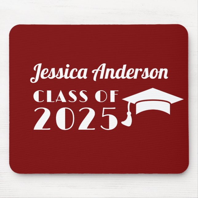 Personalised Maroon and White Graduation  Mouse Mat (Front)