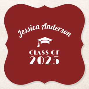 Personalised Maroon and White Graduation Paper Coaster