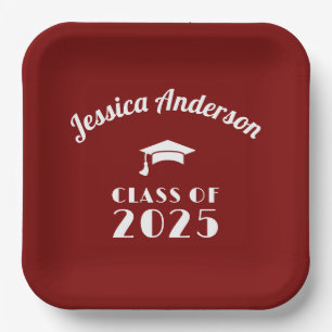 Personalised Maroon and White Graduation Paper Plate