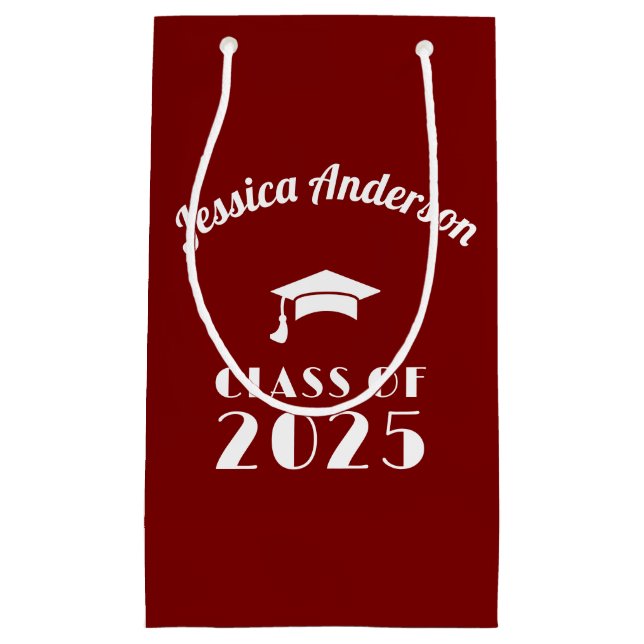 Personalised Maroon and White Graduation  Small Gift Bag (Front)