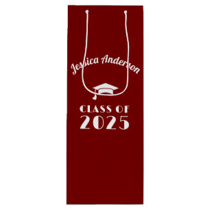 Personalised Maroon and White Graduation  Wine Gift Bag