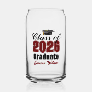 Personalised Maroon Black Class of 2026 Graduation Can Glass