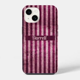 Personalised Maroon & Dusky Pink Stripes iPhone 14 Case