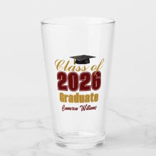 Personalised Maroon Gold Class of 2026 Graduation Glass