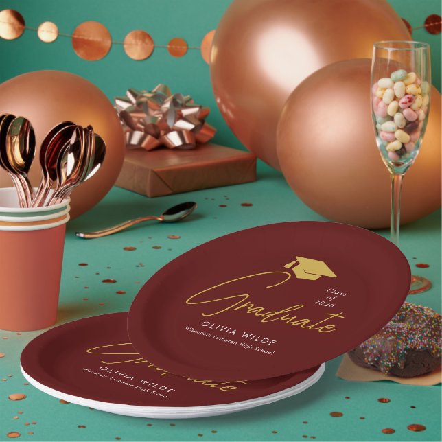 Personalised Maroon Grad Plates – Party Ready (Multi)
