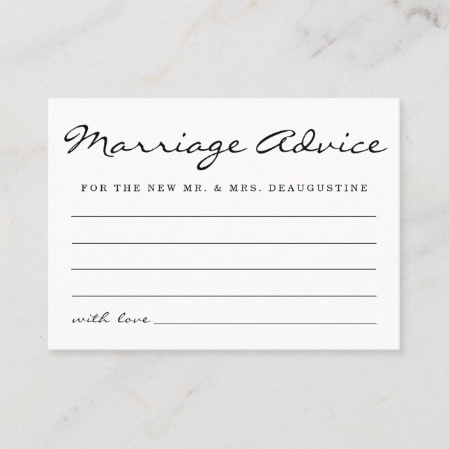 Personalised Marriage Advice Cards  Simple Elegant (Front)