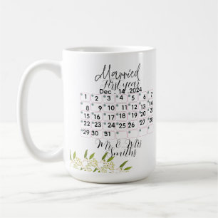 Personalised Married Calendar Date 1th anniversary Coffee Mug