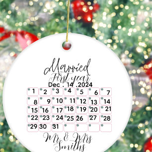 Personalised Married Calendar Date Ceramic Ornament