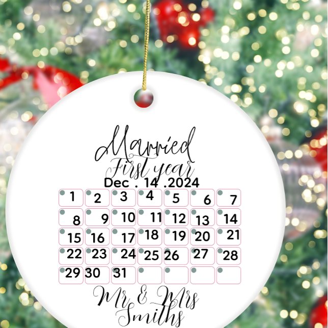 Personalised Married Calendar Date Ceramic  Ornament (Creator Uploaded)
