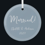 Personalised Married Couple Handwritten Blue Glass Tree Decoration<br><div class="desc">Celebrate your first Christmas as a married couple with this personalised boho dusty blue glass ornament. Featuring a charming handwritten script, this ornament beautifully displays the names of the bride and groom, along with the year. The earthy blue tone adds a touch of natural elegance, making it a perfect keepsake...</div>