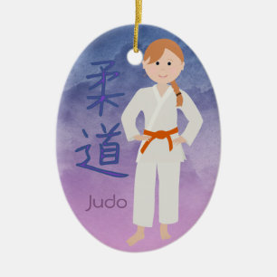Personalised Martial Arts Redhead Orange Belt Ceramic Tree Decoration