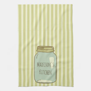 Personalised Mason Jar Kitchen Towel Pale Stripes