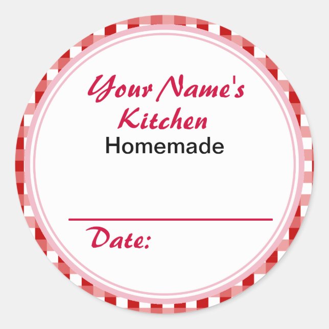 Personalised Mason Jar Lid Labels Red Checks (Front)