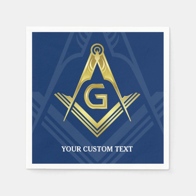 Personalised Masonic Napkins | Navy Blue Gold (Front)