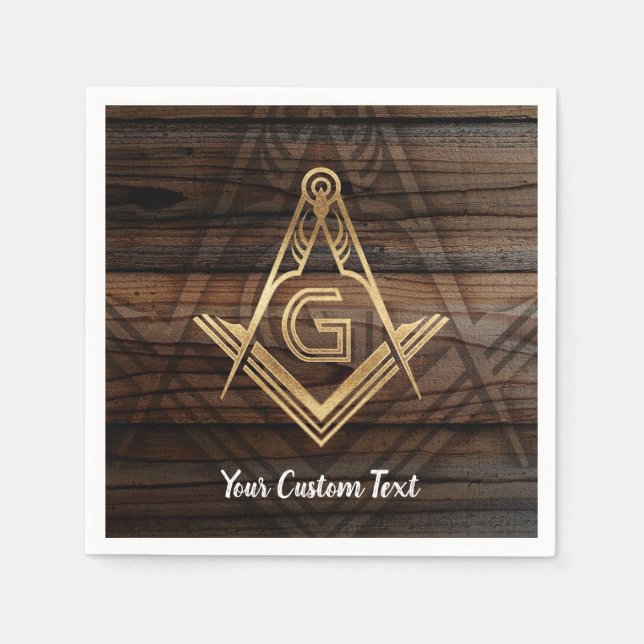 Personalised Masonic Napkins | Rustic Wood Gold (Front)