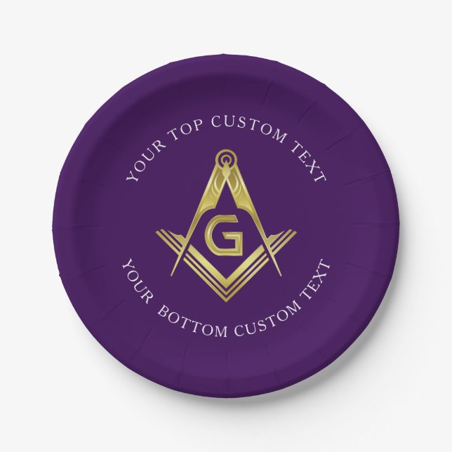Personalised Masonic Party Supplies | Purple Gold Paper Plate (Front)