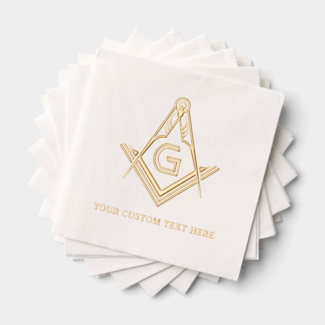 Personalised Masonic Square and Compass Real Gold Foil Napkins (Insitu (Stacked))