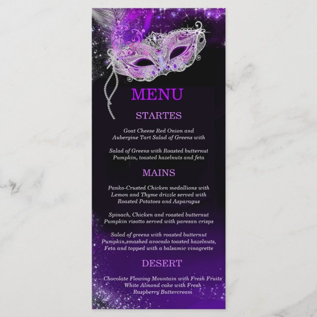 Personalised  Masquerade Ball Template Menu (Front)