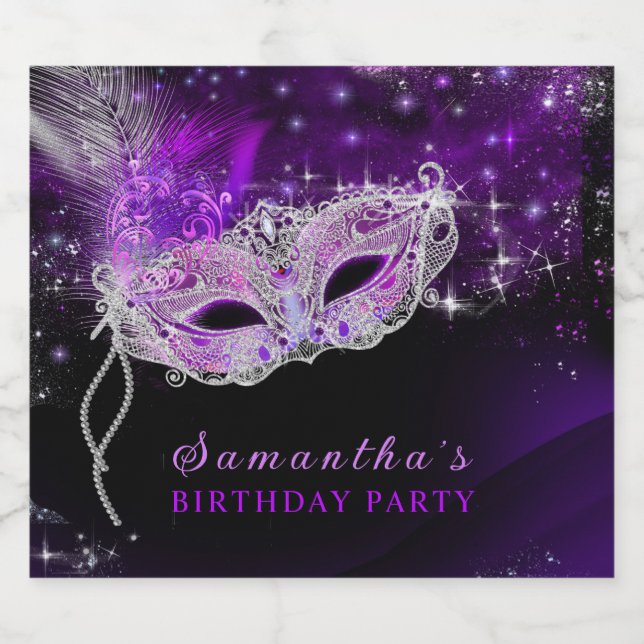 Personalised Masquerade Party Water Bottle Label (Single Label)