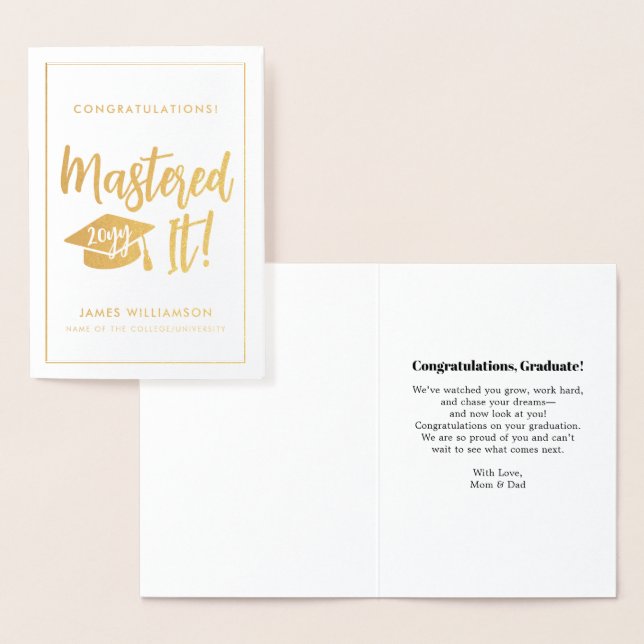 Personalised Masters Degree Graduation Mastered It Foil Card (Display)