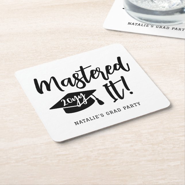 Personalised Masters Degree Graduation Mastered It Square Paper Coaster (Angled)