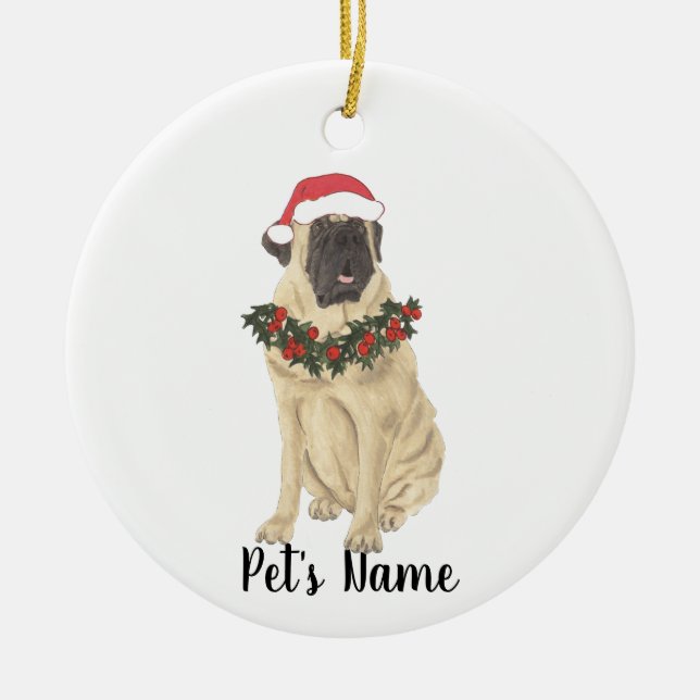 Personalised Mastiff Christmas Ceramic Tree Decoration (Front)