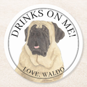 Personalised Mastiff Dog Wedding Round Paper Coaster