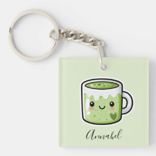 Personalised Matcha Drink and Cake Key Ring