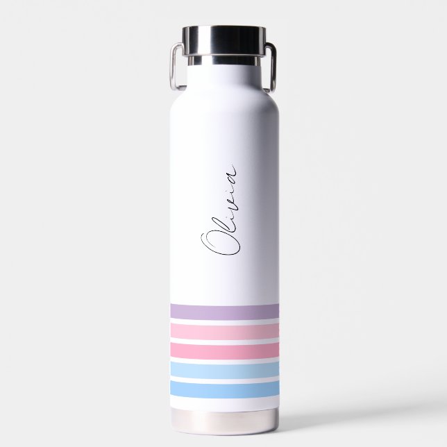 Personalised Matching Colour Strips  Water Bottle (Front)