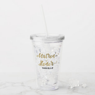Personalised Matron of Honour Gold Glitter Acrylic Tumbler