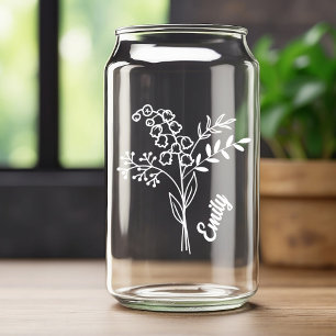 Personalised May Birth Flower Lily of the Valley W Can Glass