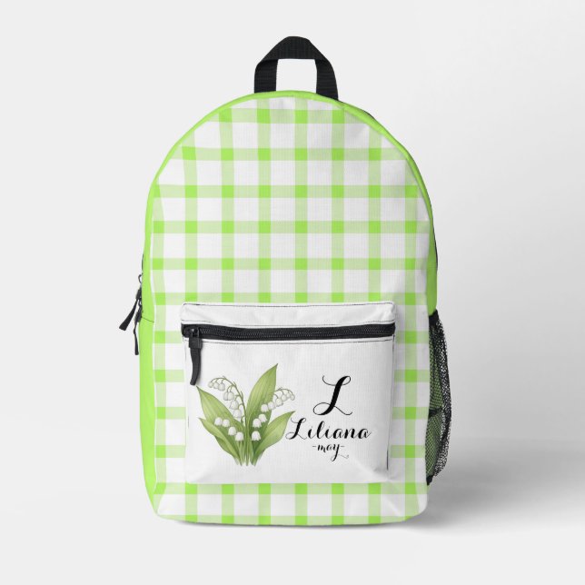 Personalised May Green Plaid Backpack  (Front)