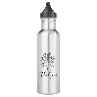 Personalised May Hawthorn Birth Flower customGift  710 Ml Water Bottle