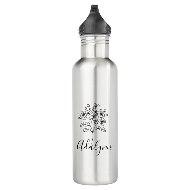 Personalised May Hawthorn Birth Flower customGift  710 Ml Water Bottle (Right)