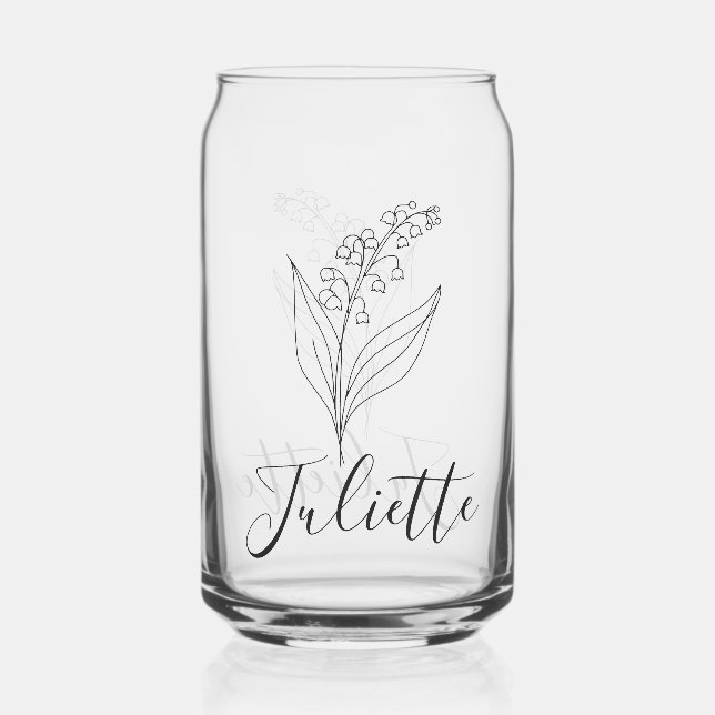 Personalised May Lily of the Valley Birth Flower  Can Glass (Front)