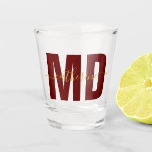 Personalised MD Doctor Maroon & Gold Shot Glass
