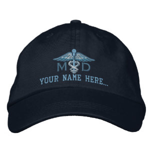 Personalised MD Your Text Medical Caduceus Embroidered Hat