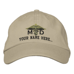 Personalised MD Your Text Medical Caduceus Embroidered Hat