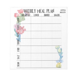 Personalised Meal plan weekly Notepad