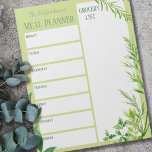 Personalised Meal Planner Grocery List Fresh Herbs Notepad<br><div class="desc">Fresh Herbs Notepad which you can personalise with your name or family name. This notepad has a weekly planner on every page, with separate boxes for each day of the week and a large box for your shopping list. The design has a soft green background and watercolor herb illustrations including...</div>