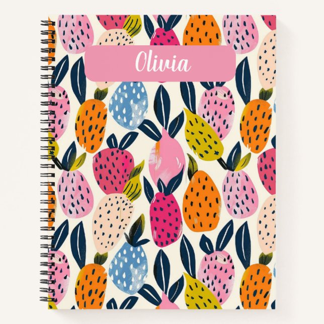 Personalised Meal Planner with Fruit Pattern Notebook (Front)