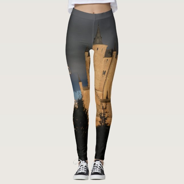 Personalised Mediaeval Castle Fashion Yoga Name Leggings (Front)
