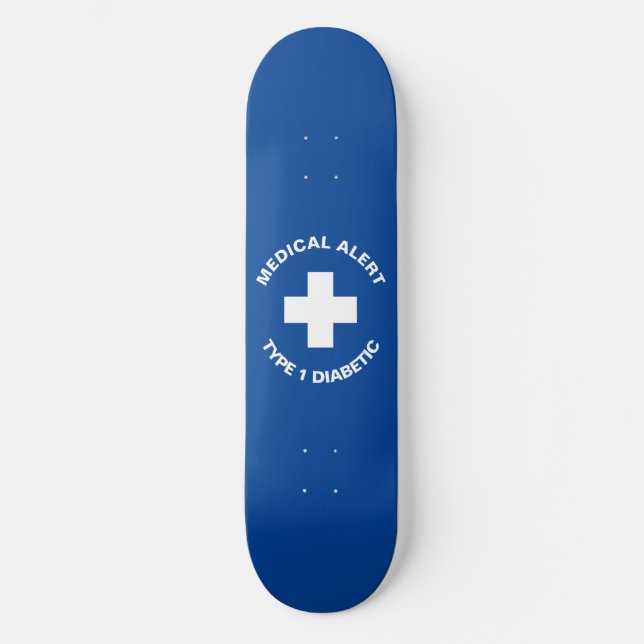 Personalised Medical Alert Diabetic Gift Blue  Skateboard (Front)