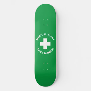 Personalised Medical Alert Diabetic Gift Green Skateboard