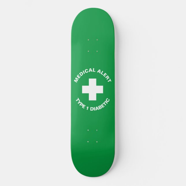 Personalised Medical Alert Diabetic Gift Green Skateboard (Front)