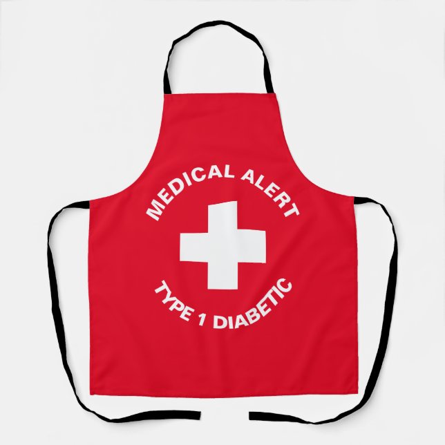 Personalised Medical Alert  Diabetic Red  Apron (Front)