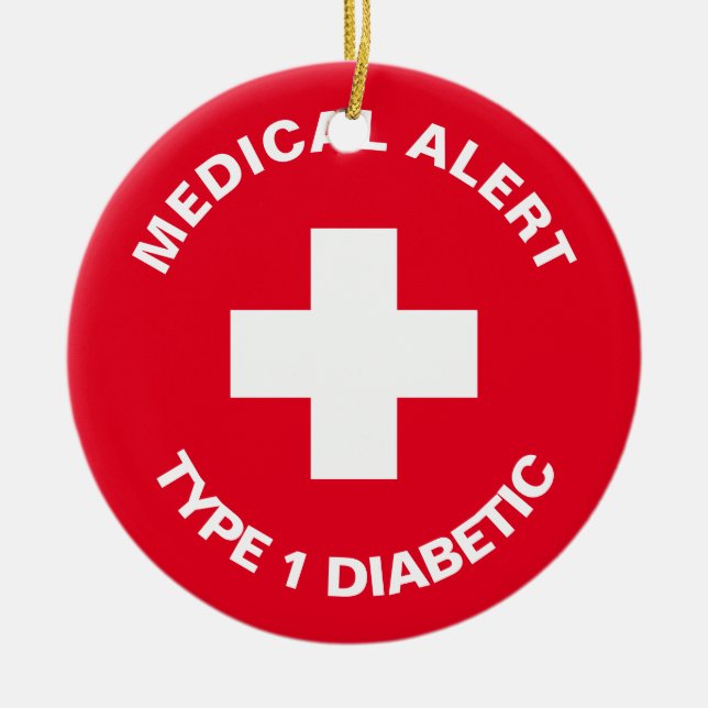 Personalised Medical Alert  Diabetic Red  Ceramic Tree Decoration (Front)